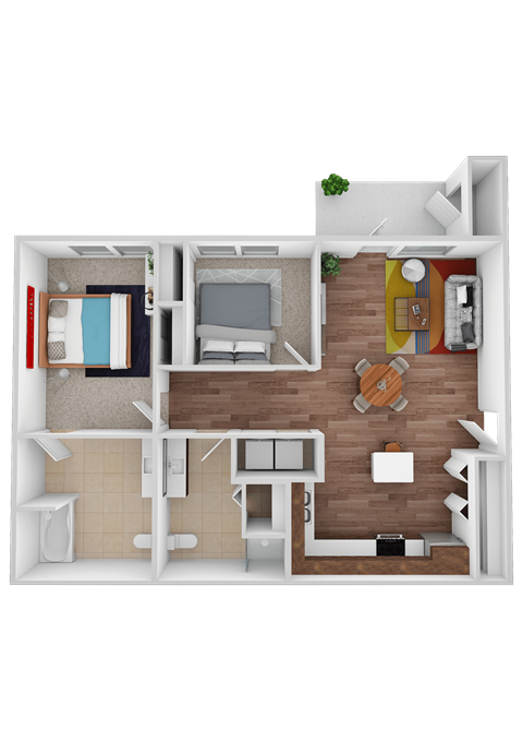 Floor plan for 2 beds, 2 baths, 962 sqft